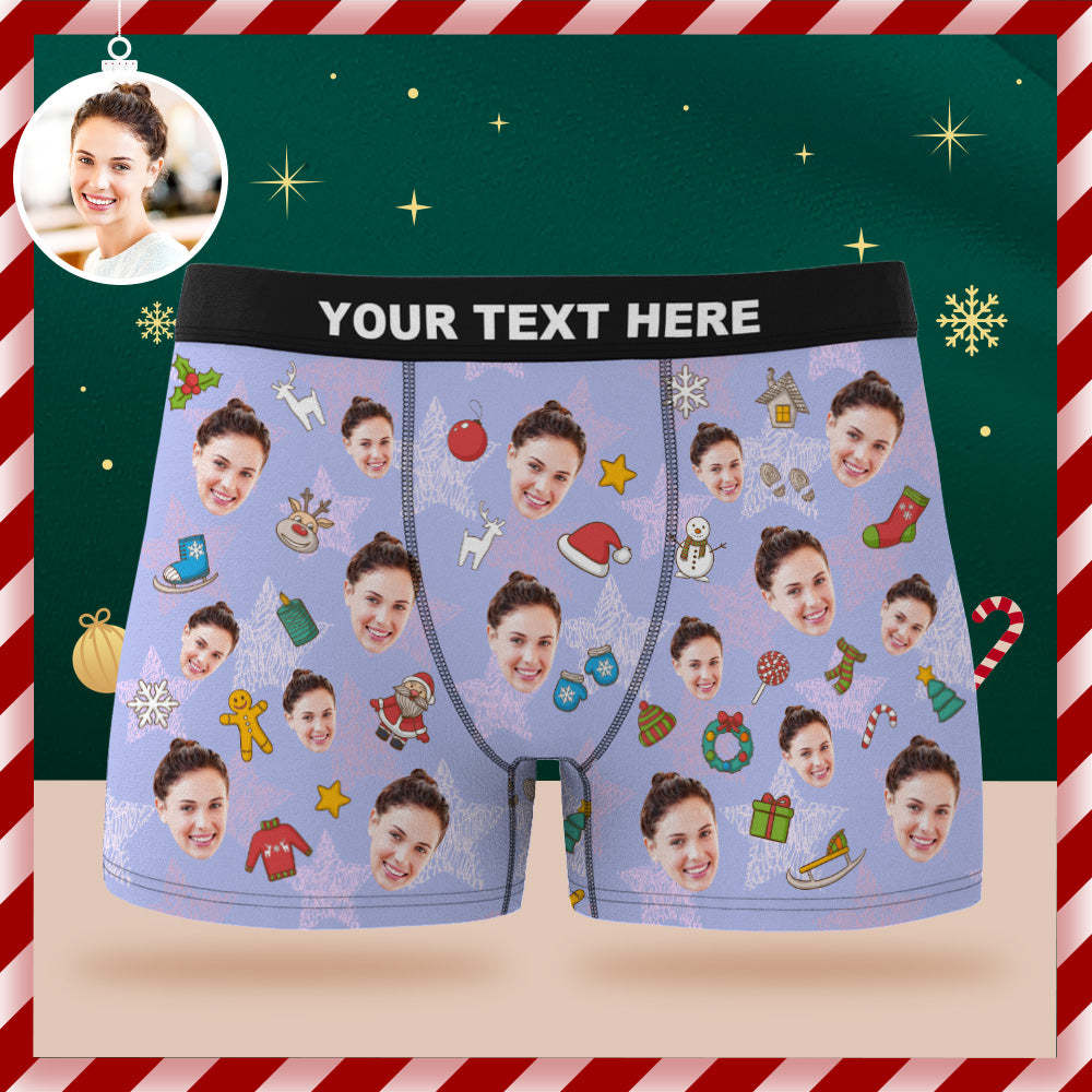 Benutzerdefinierte Gesichts-boxershorts, Personalisierte Lila Unterwäsche, Frohes Weihnachtsgeschenk Für Ihn - GesichtSocken