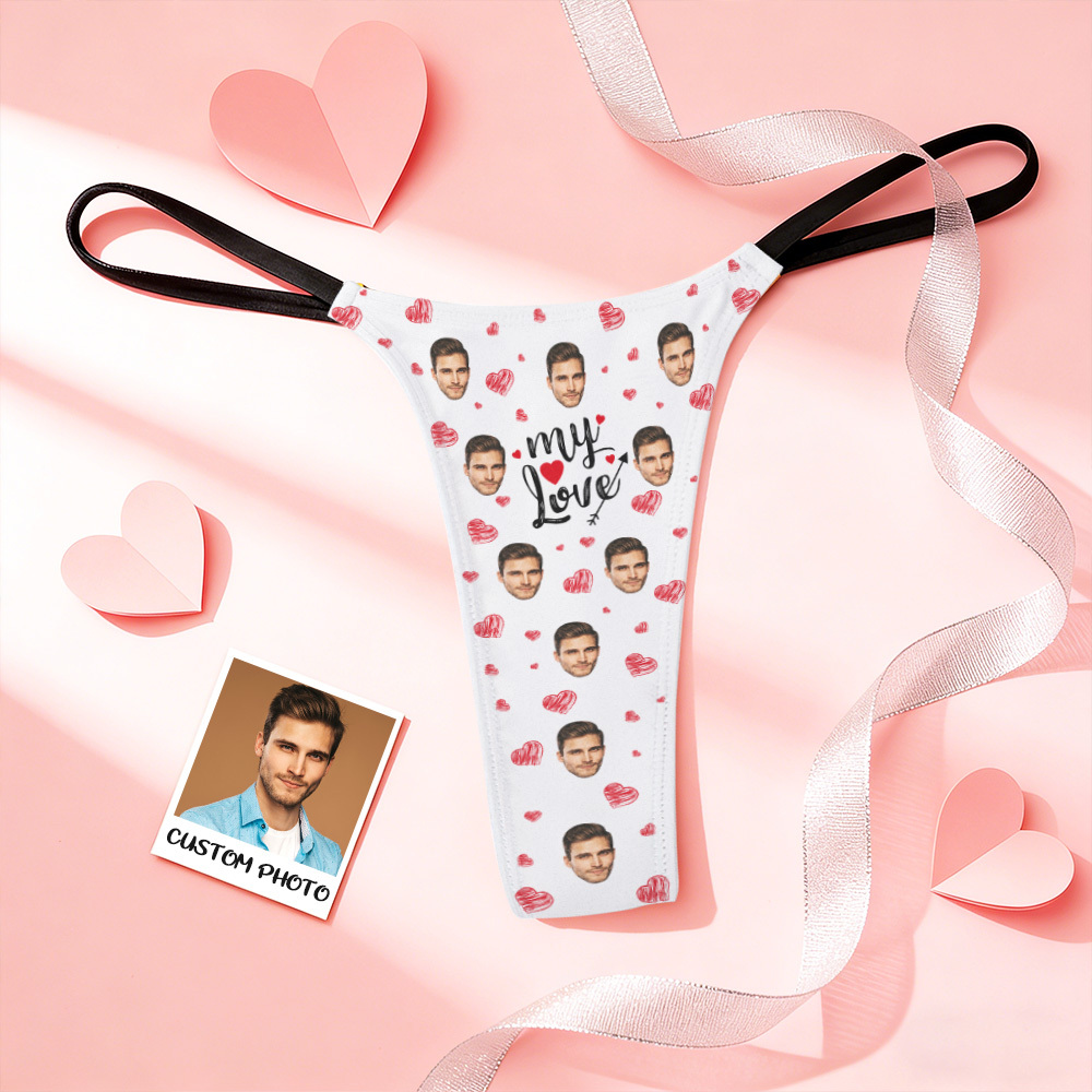 Benutzerdefinierte Tangas Valentinstag Geschenk Gesicht Foto Höschen Lustige Unterwäsche Slips Kiss Me Love Tanga - MyFaceSocksDE