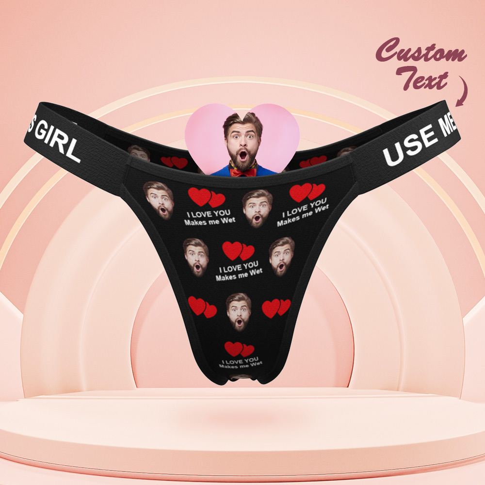 Valentinstagsgeschenk: Personalisierter String Mit Gesichtsaufdruck „macht Mich Feucht" – Gravierter Bund – Geschenk Für Sie - MyFaceSocksDE