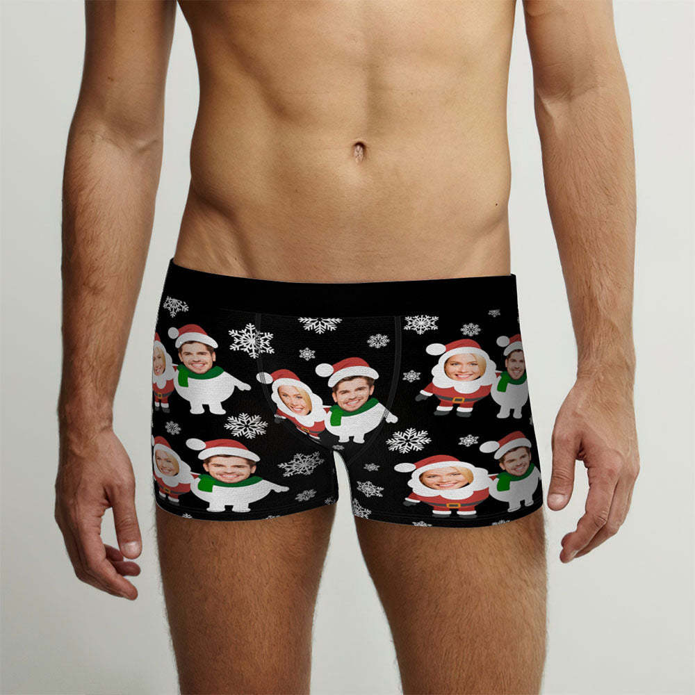 Custom Face Herren-boxershorts, Personalisierte Herren-weihnachtsshorts Mit Foto, Weihnachtsmann Und Schneemann - GesichtSocken