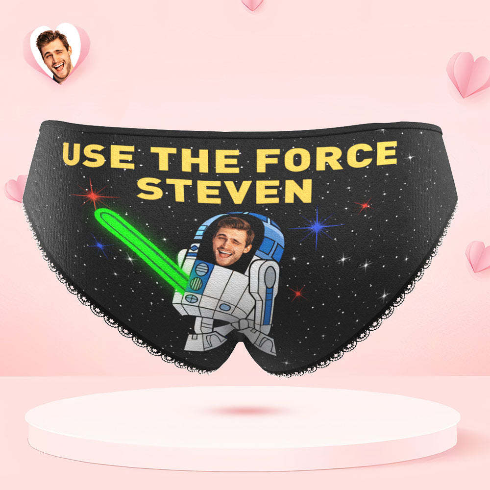 Personalisiertes Gesichtshöschen, Personalisiertes Foto, Damen-spitzenhöschen, Use The Force, Valentinstagsgeschenk - GesichtSocken