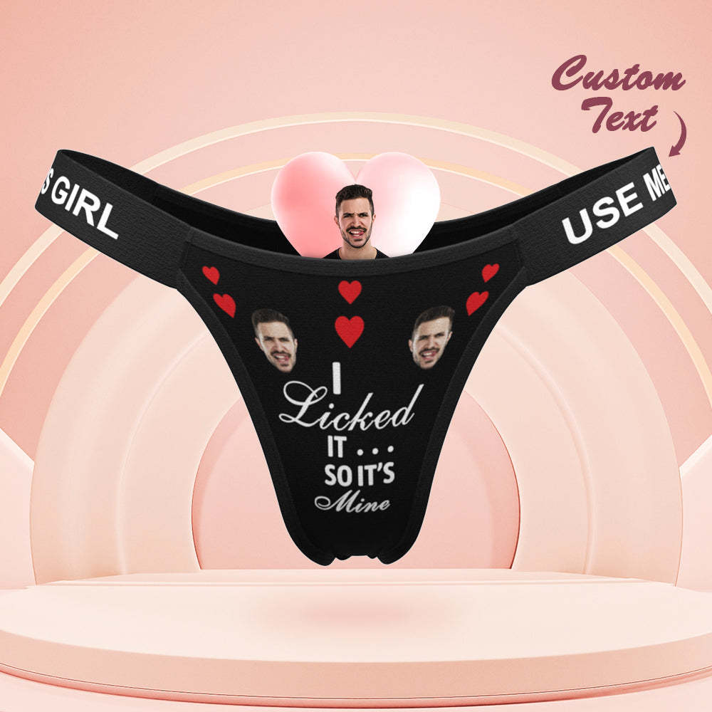 Personalisiertes Gesichtshöschen „i Licked It So It's Mine“, Personalisierter Tanga Mit Gravur Am Bund, Geschenk Für Sie - GesichtSocken