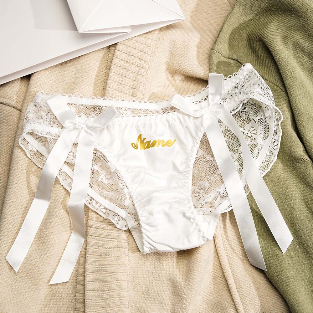Customlace Schleifenhöschen, Personalisierte Namenshöschen, Durchscheinende Spitzenhöschen, Geschenk Zum Valentinstag - MyFaceSocksDE