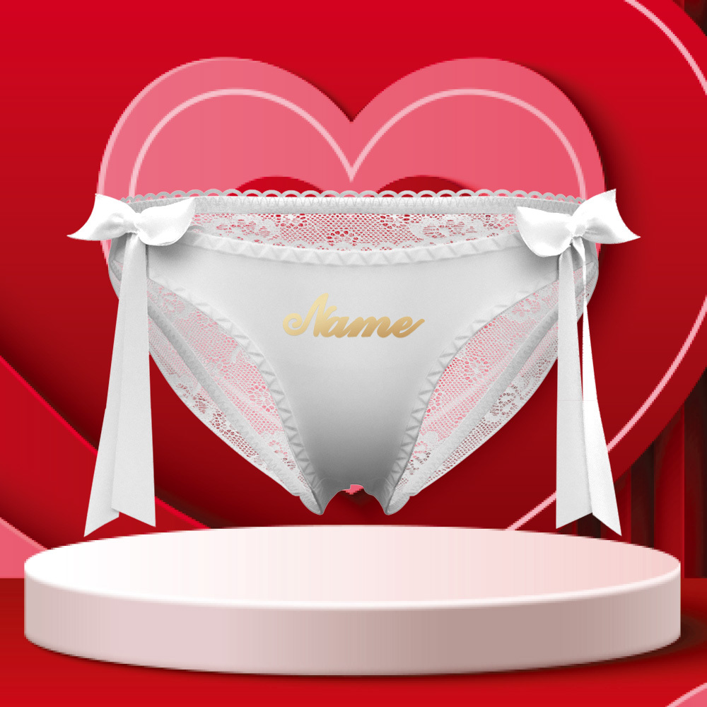 Customlace Schleifenhöschen, Personalisierte Namenshöschen, Durchscheinende Spitzenhöschen, Geschenk Zum Valentinstag - MyFaceSocksDE