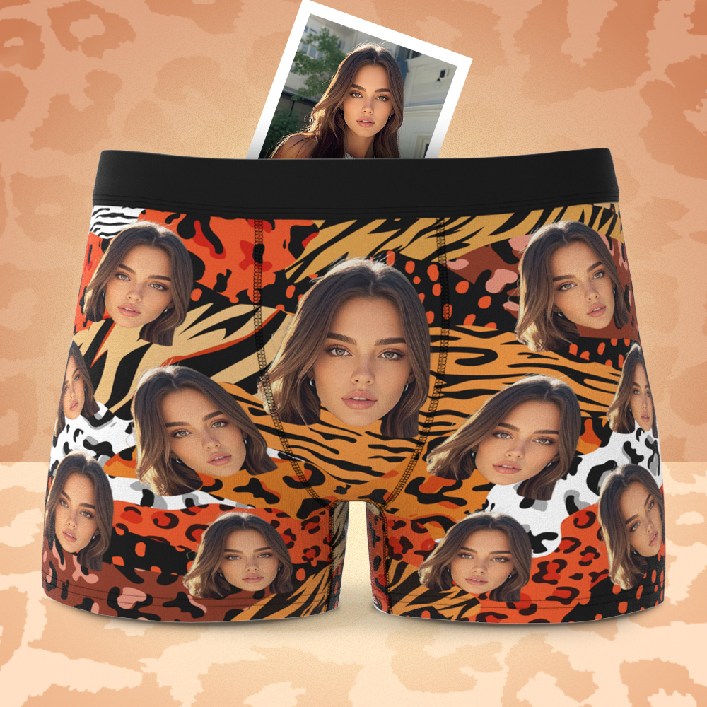 Benutzerdefinierte Gesicht Boxershorts Männer Gesicht Gemischte Muster Unterwäsche Valentinstag Geschenke Orange - MyFaceSocksDE
