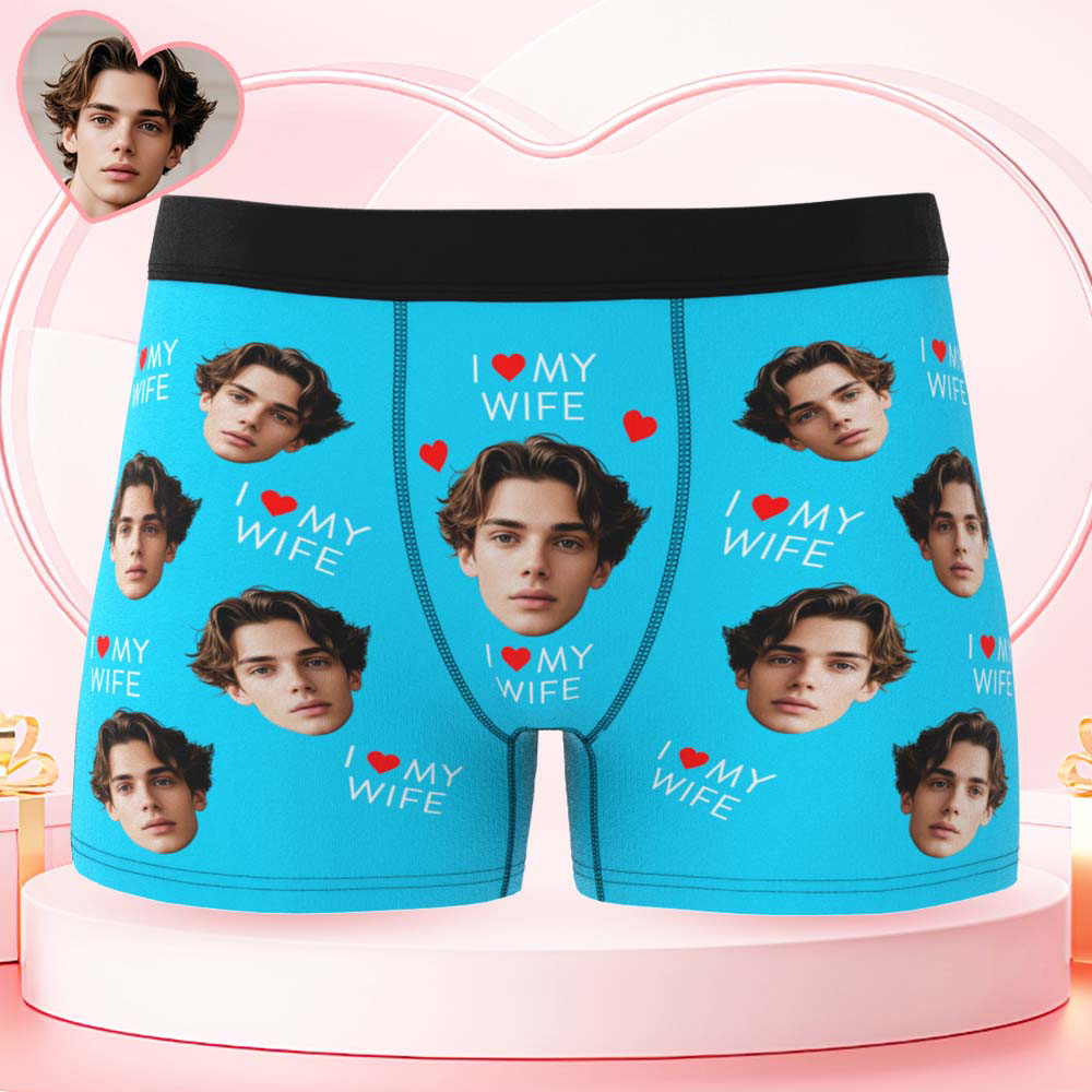 Benutzerdefinierte Herren-gesichtsboxer „i Love My Wife Boxer", Personalisierte Gürtelfarbe, Gesichtsboxer, Valentinstag-unterwäsche - MyFaceSocksDE