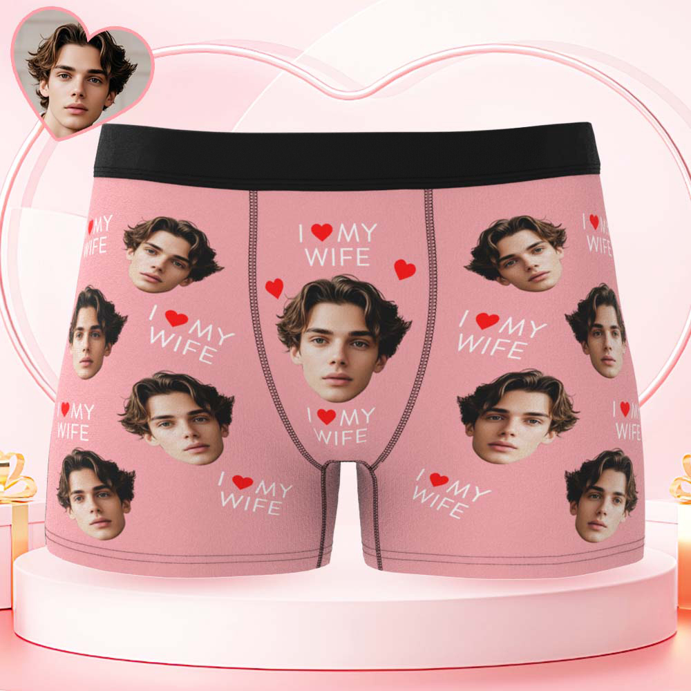 Benutzerdefinierte Herren-gesichtsboxer „i Love My Wife Boxer", Personalisierte Gürtelfarbe, Gesichtsboxer, Valentinstag-unterwäsche - MyFaceSocksDE