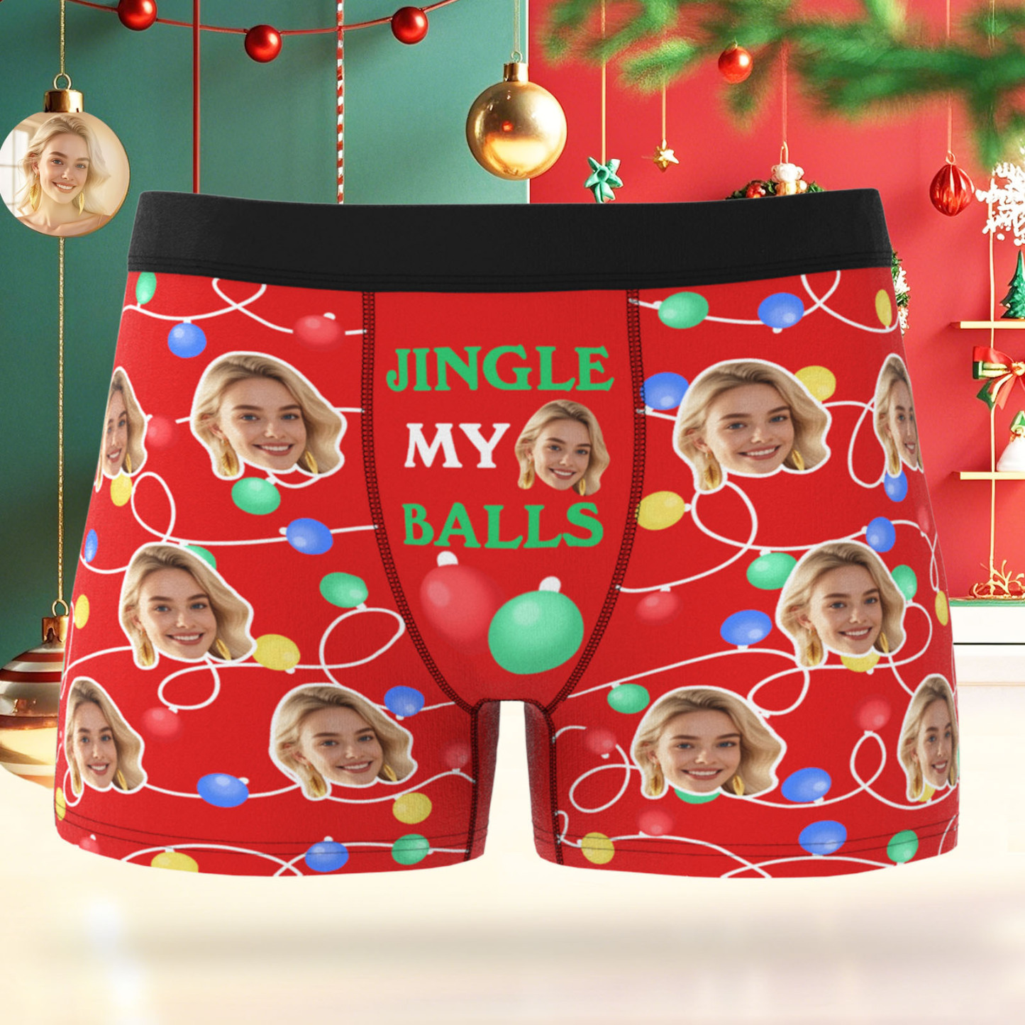 Personalisierte Boxershorts Mit Foto, Weihnachtsmotiv, Lichterkette, Weihnachtsmann-geschenk, „jingle My Balls"-unterwäsche, Lustige Boxershorts Für Herren, Weihnachts- Und Valentinstagsgeschenk - MyFaceSocksDE