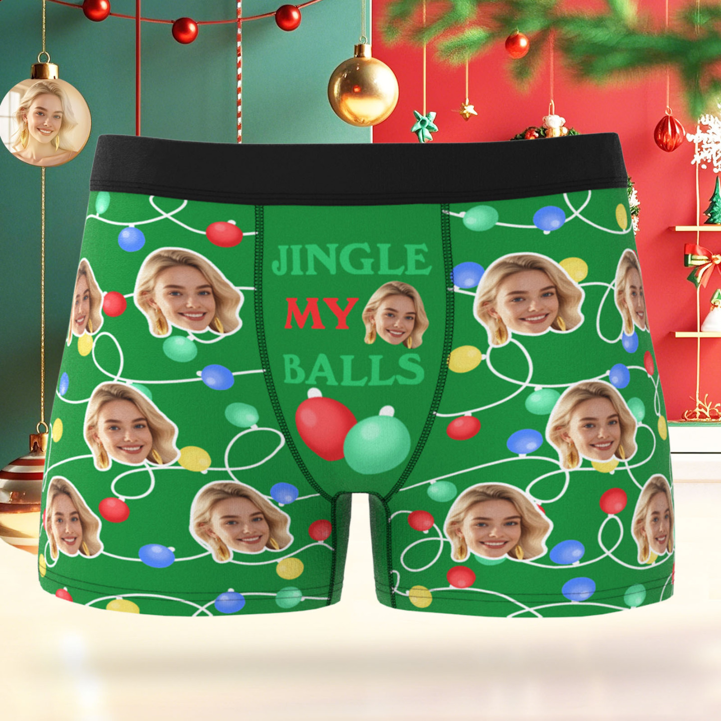 Personalisierte Boxershorts Mit Foto, Weihnachtsmotiv, Lichterkette, Weihnachtsmann-geschenk, „jingle My Balls"-unterwäsche, Lustige Boxershorts Für Herren, Weihnachts- Und Valentinstagsgeschenk - MyFaceSocksDE