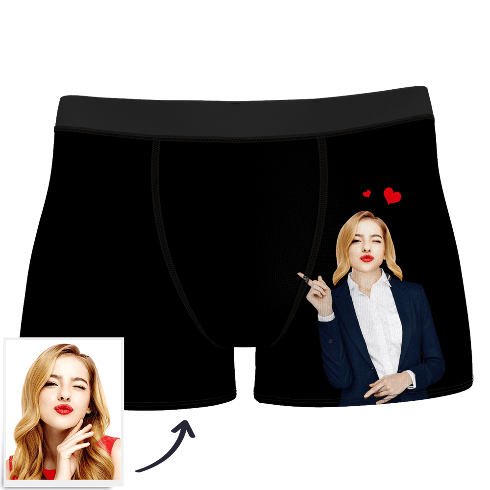 White Men's Custom Face On Body Boxer Shorts - look here