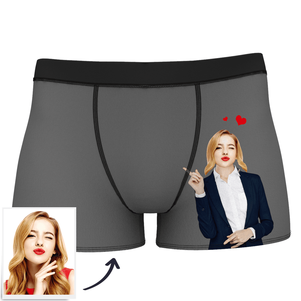 White Men's Custom Face On Body Boxer Shorts - look here