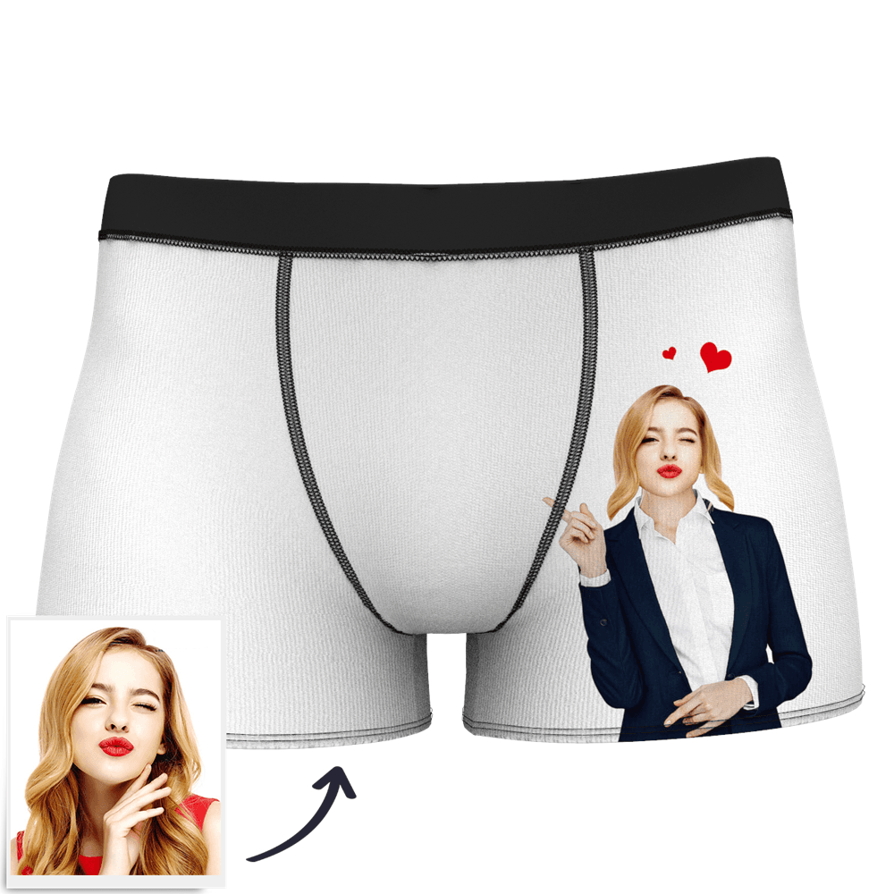 White Men's Custom Face On Body Boxer Shorts - look here