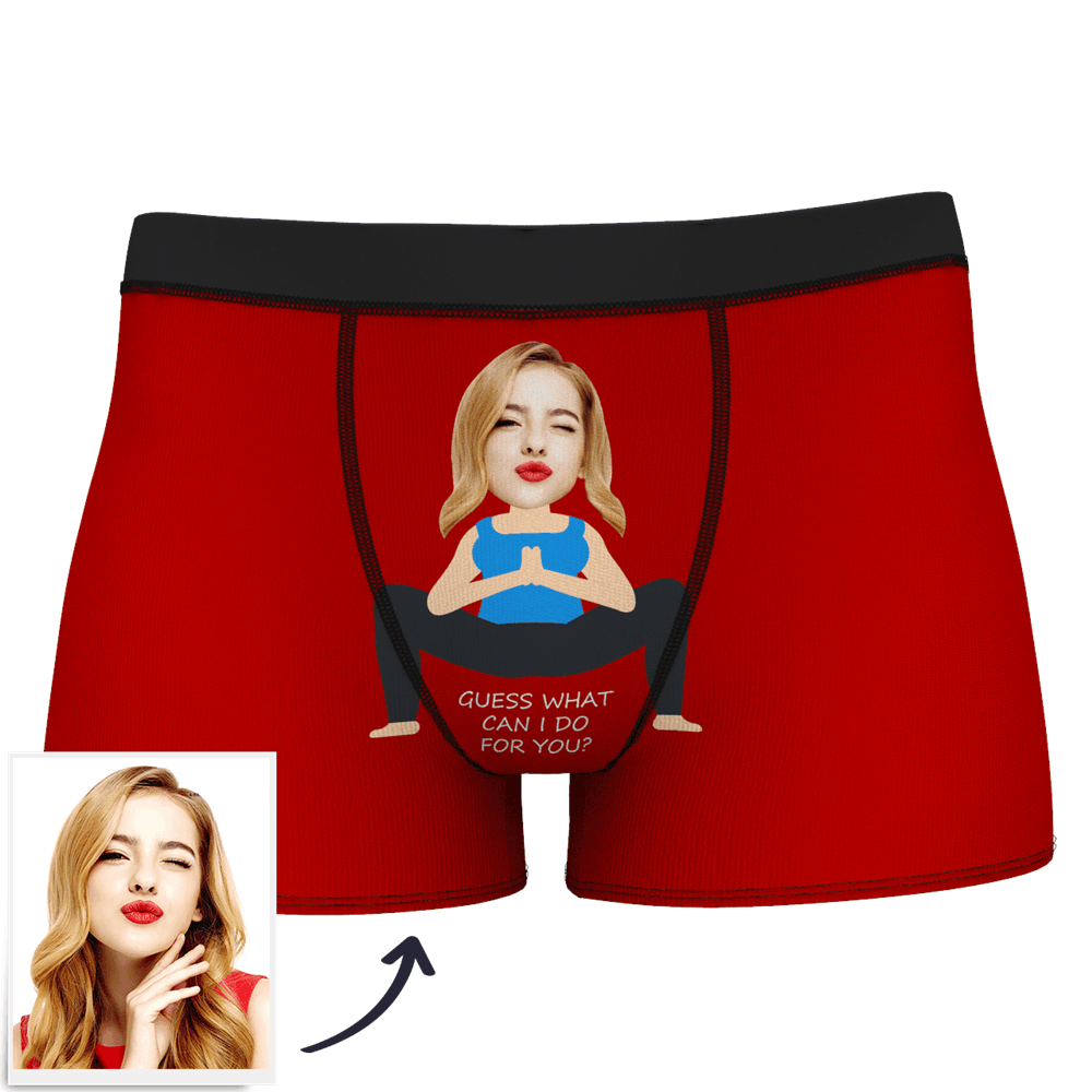 White Men's Custom Face On Body Boxer Shorts - Deep knee bend