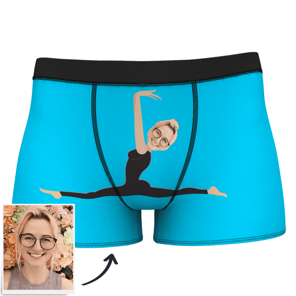 Blue Men's Custom Face On Body Boxer Shorts - split leap