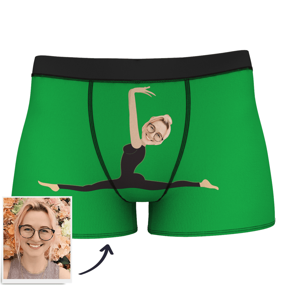 Blue Men's Custom Face On Body Boxer Shorts - split leap