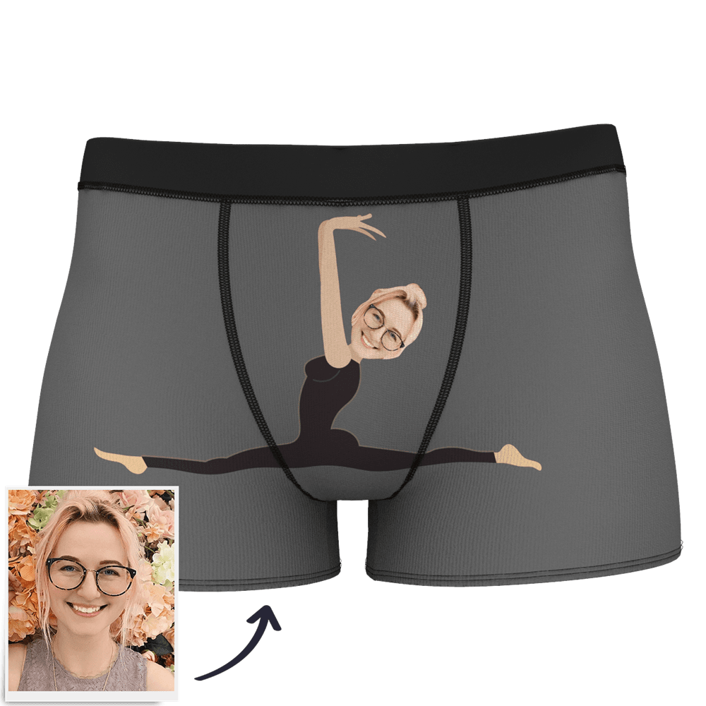 Blue Men's Custom Face On Body Boxer Shorts - split leap