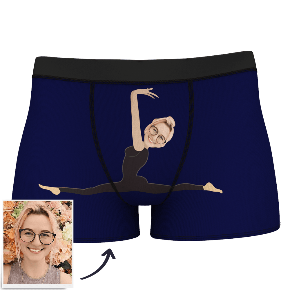 Blue Men's Custom Face On Body Boxer Shorts - split leap