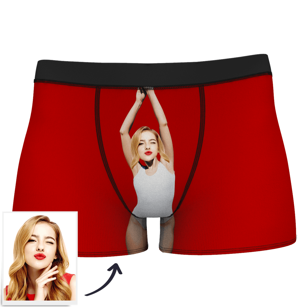 Red Men's Custom Face On Body Boxer Shorts - White vest