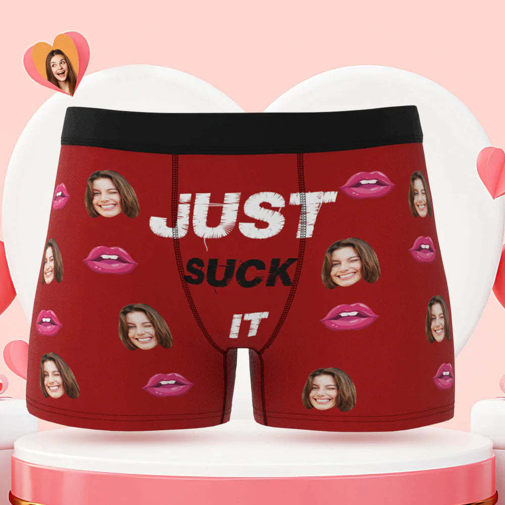 Custom Face Boxer Briefs Just Suck It Personalisiertes Freches Valentinstagsgeschenk Für Ihn - GesichtSocken