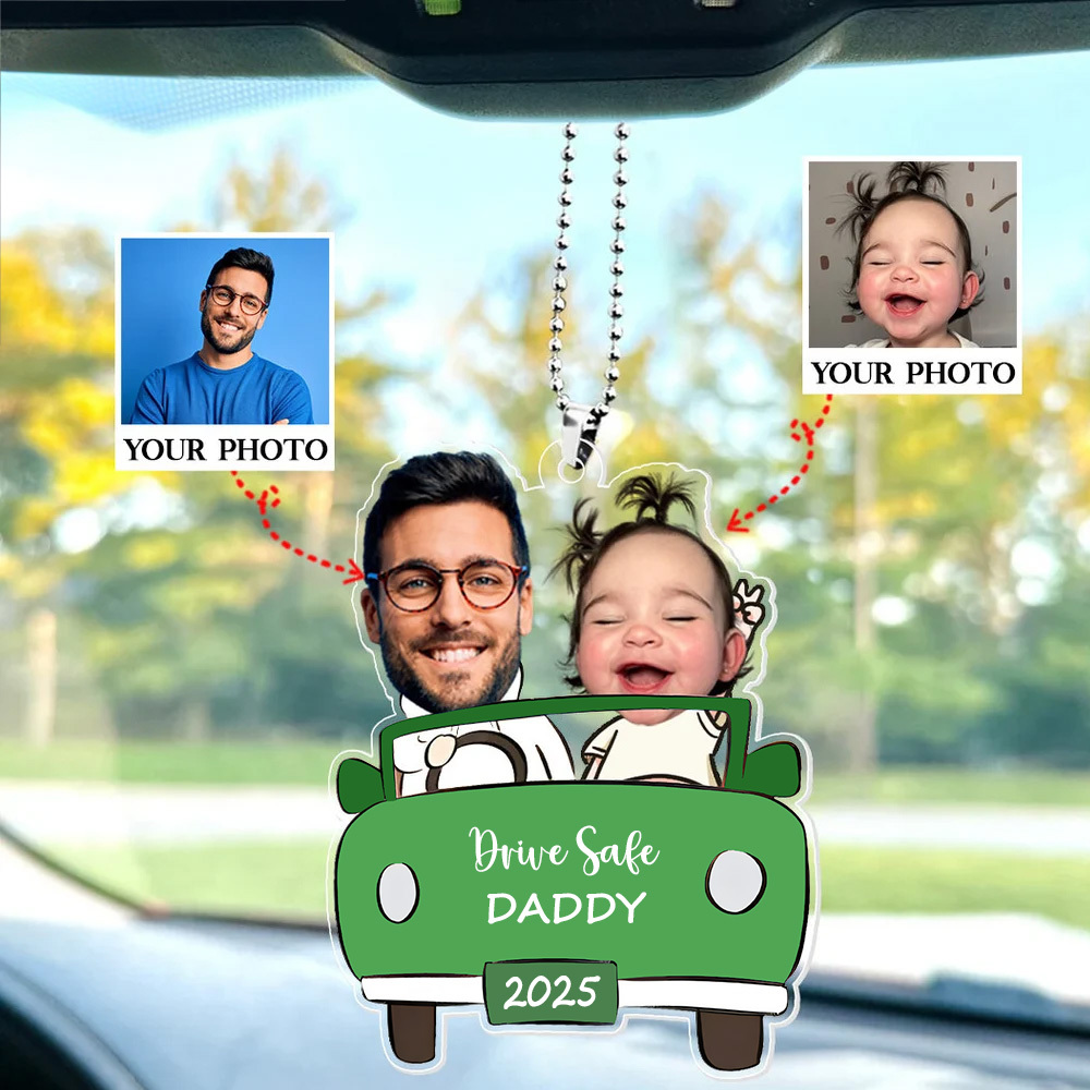 Personalisiertes Fotoornament Im Auto Für Papa, Lustiger Personalisierter Drive Safe Daddy Acryl-aufhänger, Geschenkidee Für Ehemann, Papa-geburtstagsgeschenk