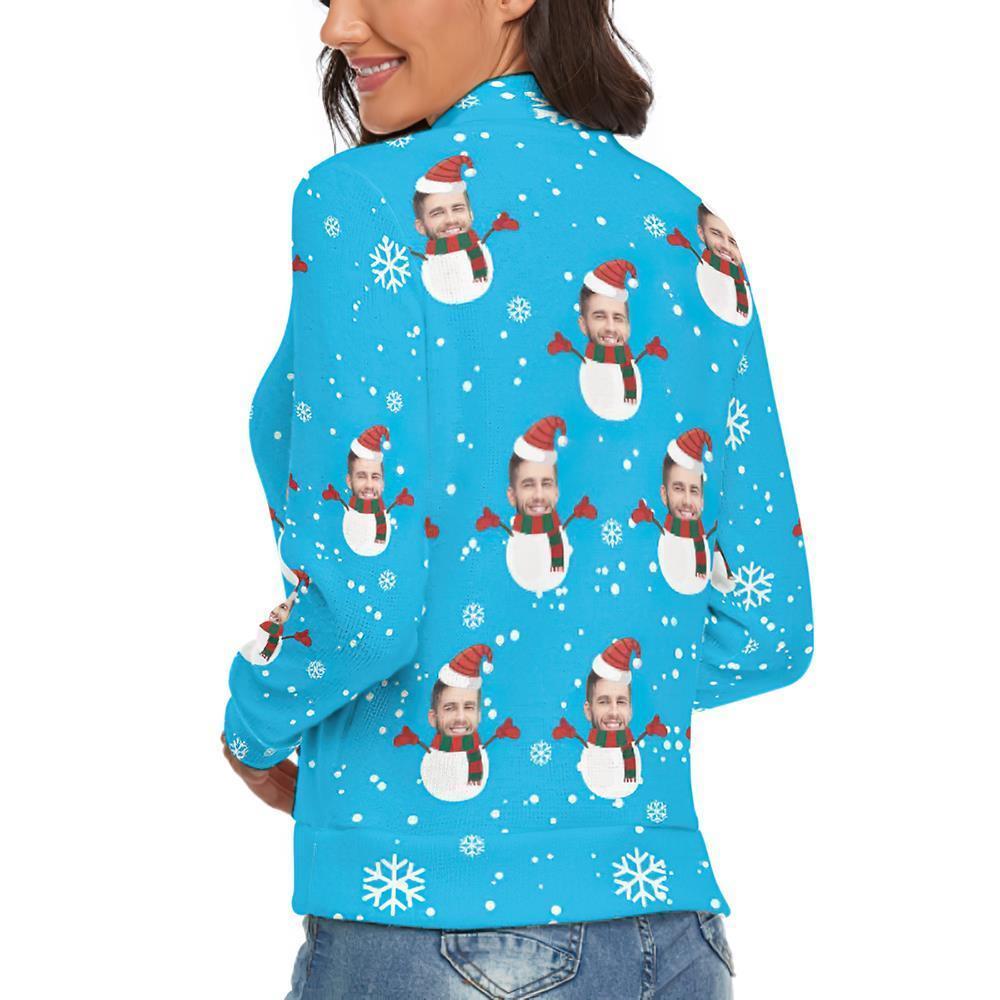 Benutzerdefiniertes Gesicht lRollkragenpullover für Damen Weihnachtspullover Gestrickte lose Pullover - Schneemann