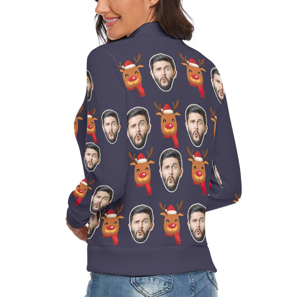 Benutzerdefiniertes Gesicht lRollkragenpullover für Damen Weihnachtspullover Gestrickte lose Pullover - Weihnachten Rudolph