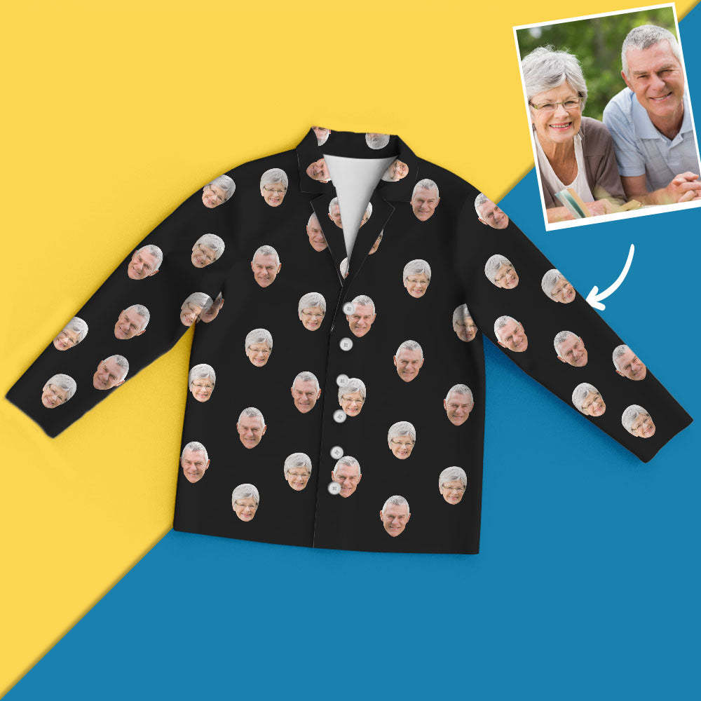 Custom Face Pyjamas Bunte Langarm-pyjamas Happy Grandparents Day - GesichtSocken
