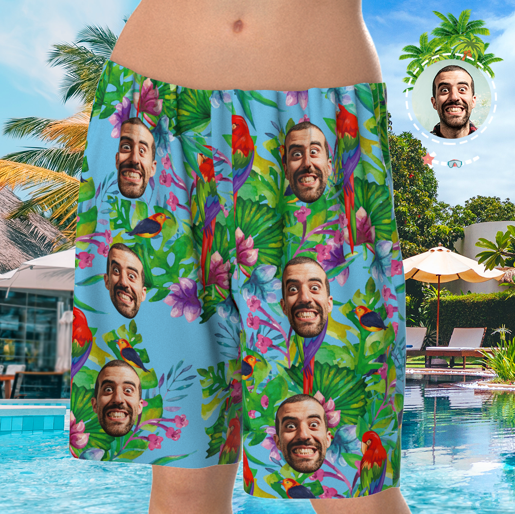 Custom Face On Pyjama Set, Kurzarm-nachtwäsche, Button-down-nachtwäsche - Papagei - GesichtSocken