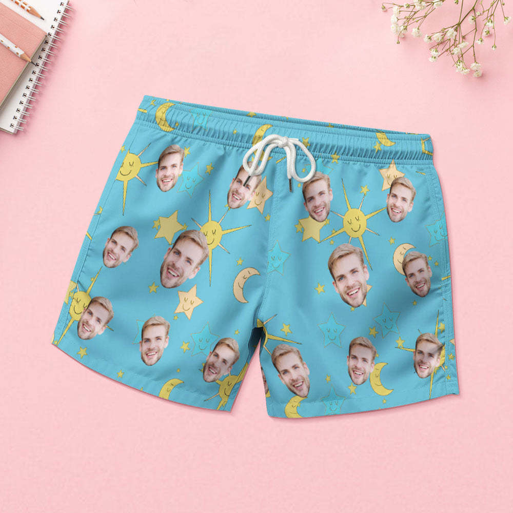 Benutzerdefinierter Gesichts-pyjama Für Damen, Blau, Kurzes Pyjama-set, Geschenk - GesichtSocken