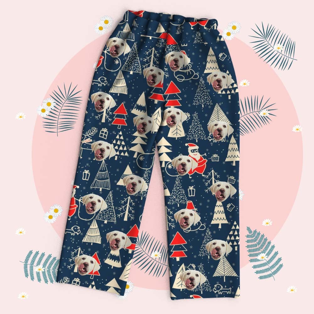 Benutzerdefinierter Rot Karierter Weihnachtsgesichts-langarm-pyjama, Gesichts-pyjama Mit Haustiergesicht, Personalisiertes Foto-pyjama-geschenk - MyFaceSocksDE