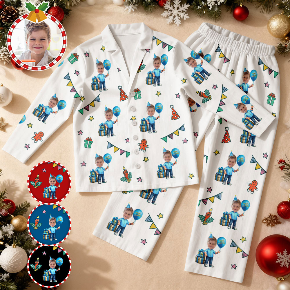 Personalisierter Geburtstags-pyjama Mit Gesichtsmotiv, Langarm, Foto-pyjama – Das Perfekte Geschenk - MyFaceSocksDE
