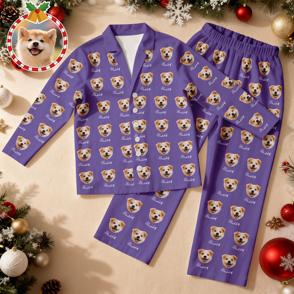 Benutzerdefinierter Blauer Weihnachtspyjama Mit Haustiergesicht, Personalisierter Langärmliger Pyjama Für Hunde Und Katzen Mit Namen, Das Perfekte Weihnachtsgeschenk Für Haustierliebhaber - MyFaceSocksDE