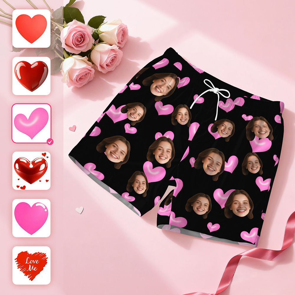 Personalisierter Kurzarm-schlafanzug Mit Herzmotiv, Partner-schlafanzug, Valentinstagsgeschenk Für Sie - MyFaceSocksDE