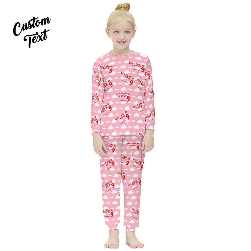 Benutzerdefinierte Langarm-pyjamas Mit Namen Und Alter Mädchenanzug Geburtstagsgeschenke - Wenn Ich Aufwache, Werde Ich 9 Jahre Alt Sein - GesichtSocken