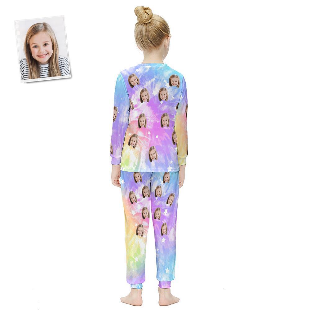 Custom Face Langarm-pyjama Kinderanzug Geburtstagsgeschenke – Tie-dye Star - GesichtSocken