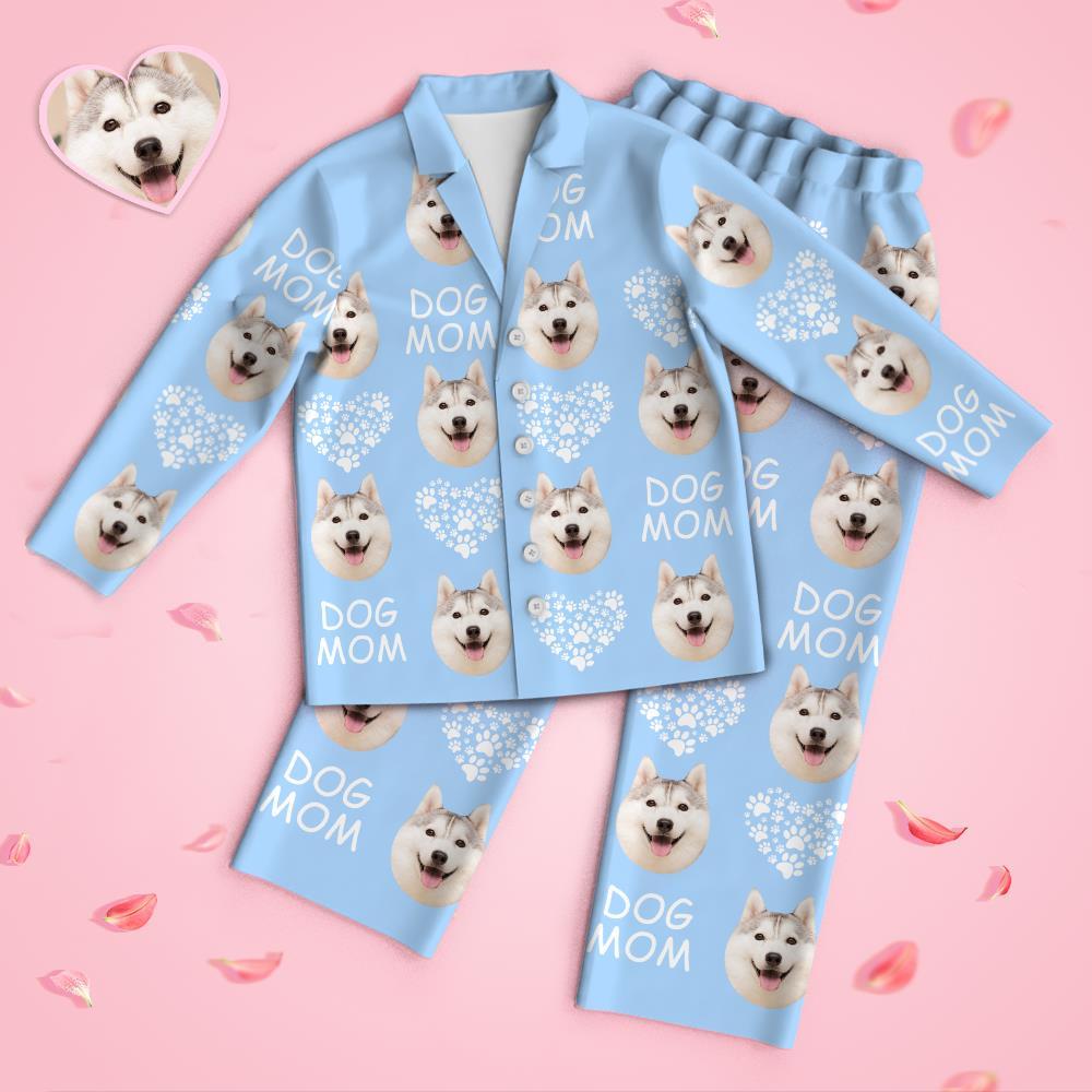 Custom Face Langarm-pyjama-nachtwäsche-set - Dog Mom - GesichtSocken