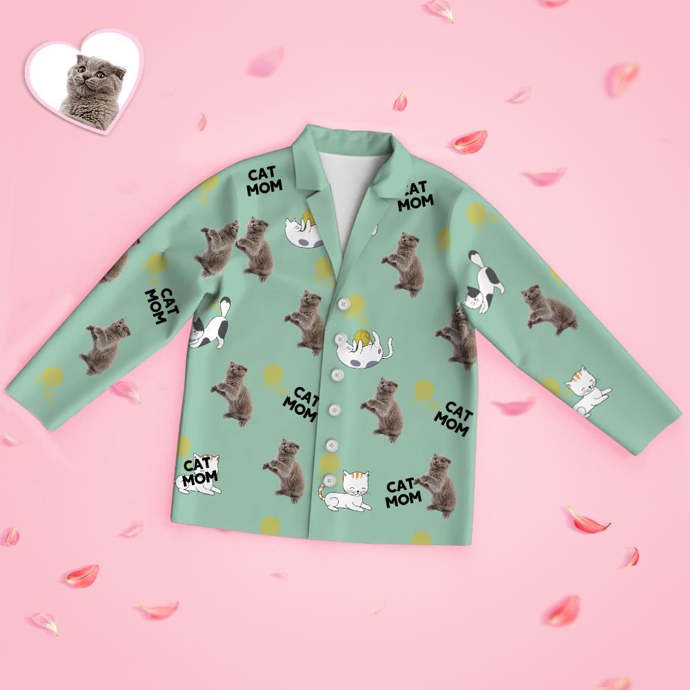 Custom Face Langarm-pyjama-nachtwäsche-set - Cat Mom - GesichtSocken