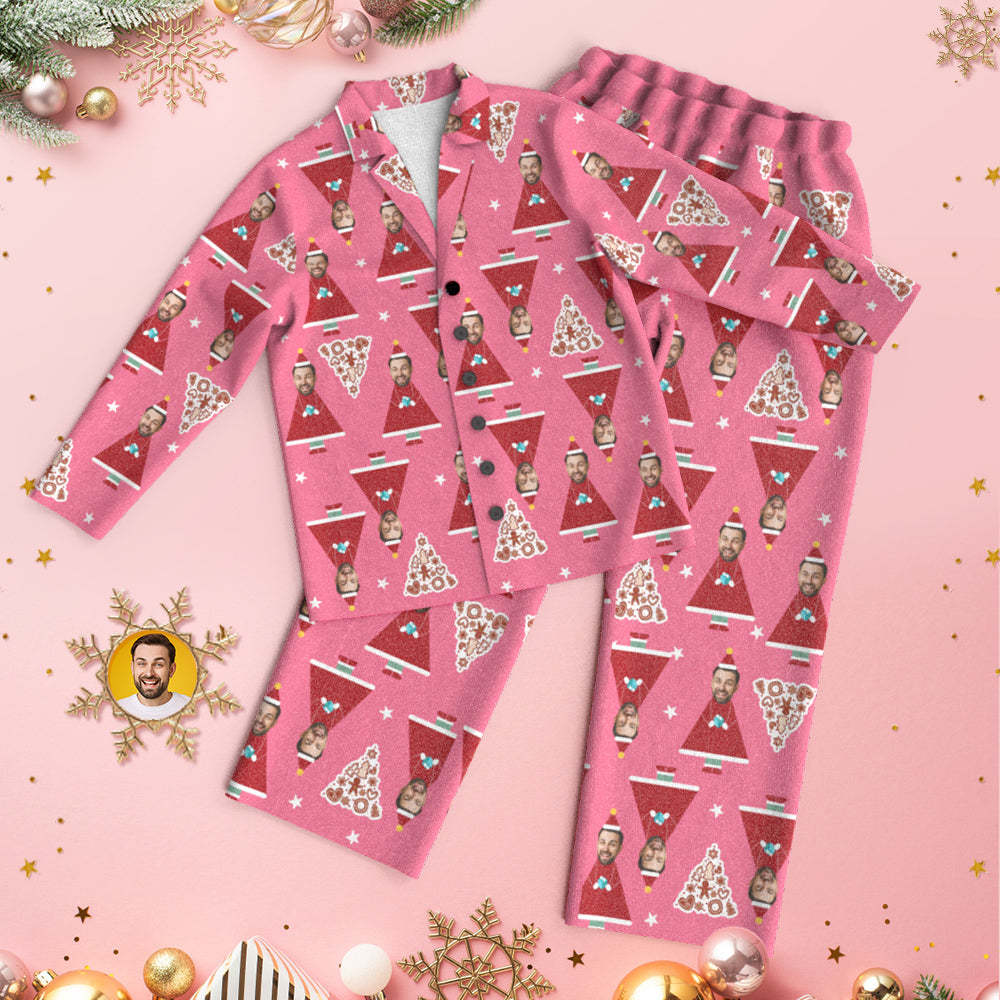 Benutzerdefinierte Gesicht Weihnachten Haus Pyjamas Personalisierte Rosa Santa Pyjamas Frauen Männer Set Weihnachtsgeschenk - GesichtSocken