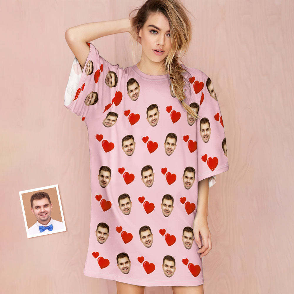 Kundenspezifisches Foto-gesichts-nachthemd Übergroße Nachthemd-herz-entwurfs-geschenke Der Personalisierten Frauen - GesichtSocken