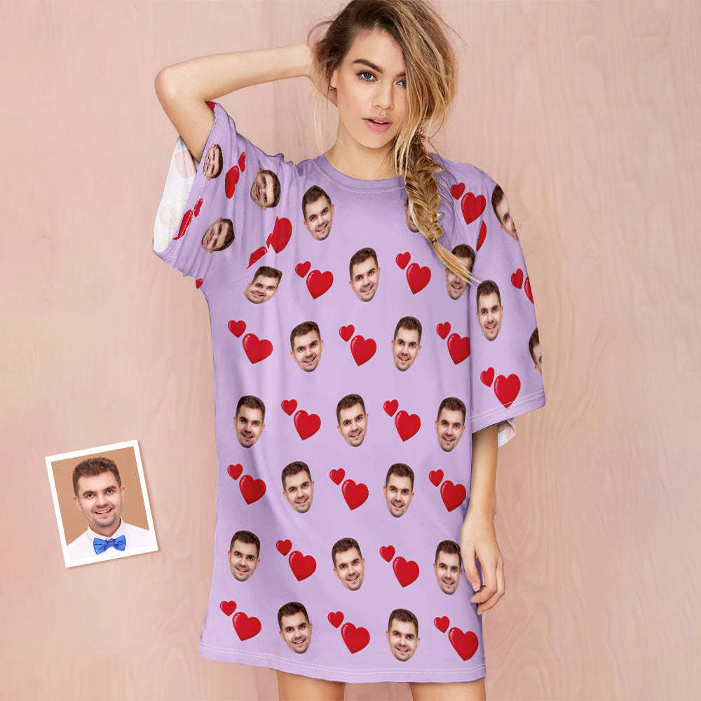 Kundenspezifisches Foto-gesichts-nachthemd Übergroße Nachthemd-herz-entwurfs-geschenke Der Personalisierten Frauen - GesichtSocken