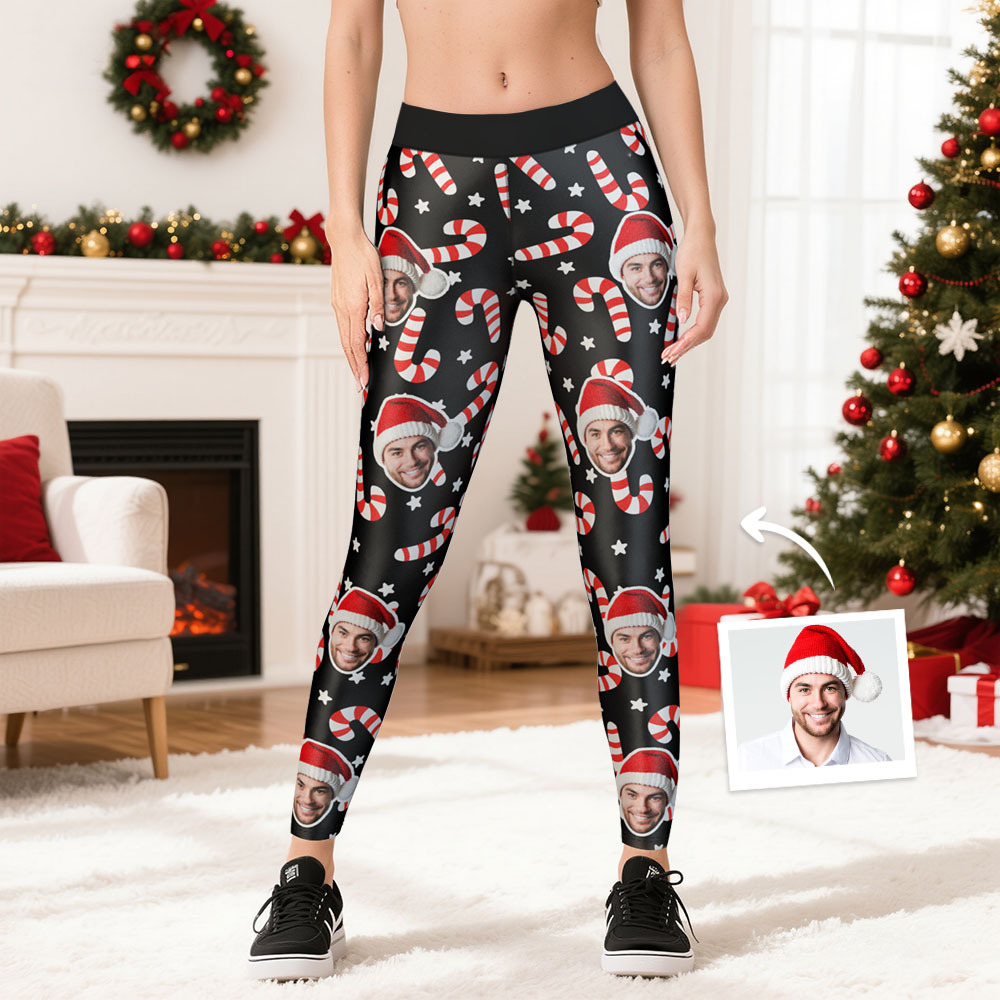 Leggings Mit Individuellem Gesichtsmotiv, Weihnachtslichtern Und Hohem Bund - MyFaceSocksDE