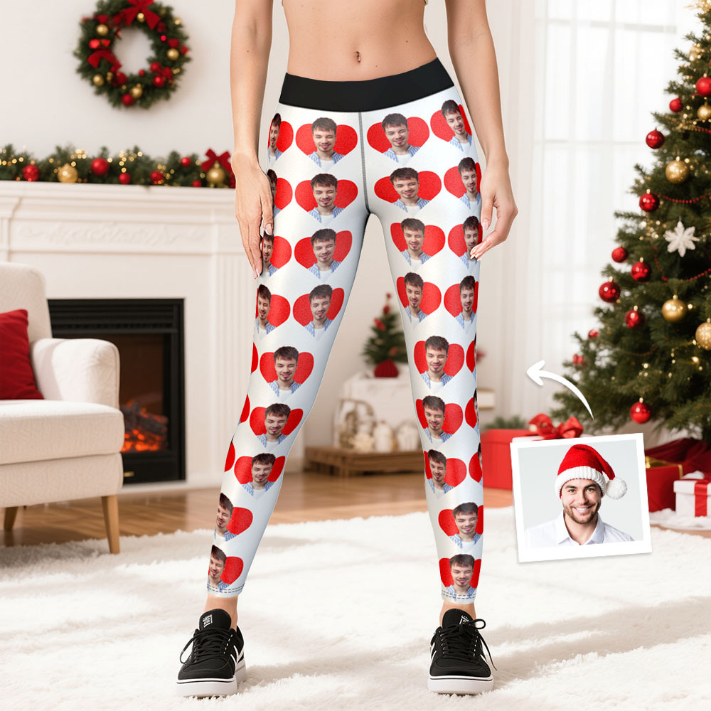 Leggings Mit Individuellem Gesichtsmotiv, Weihnachtslichtern Und Hohem Bund - MyFaceSocksDE