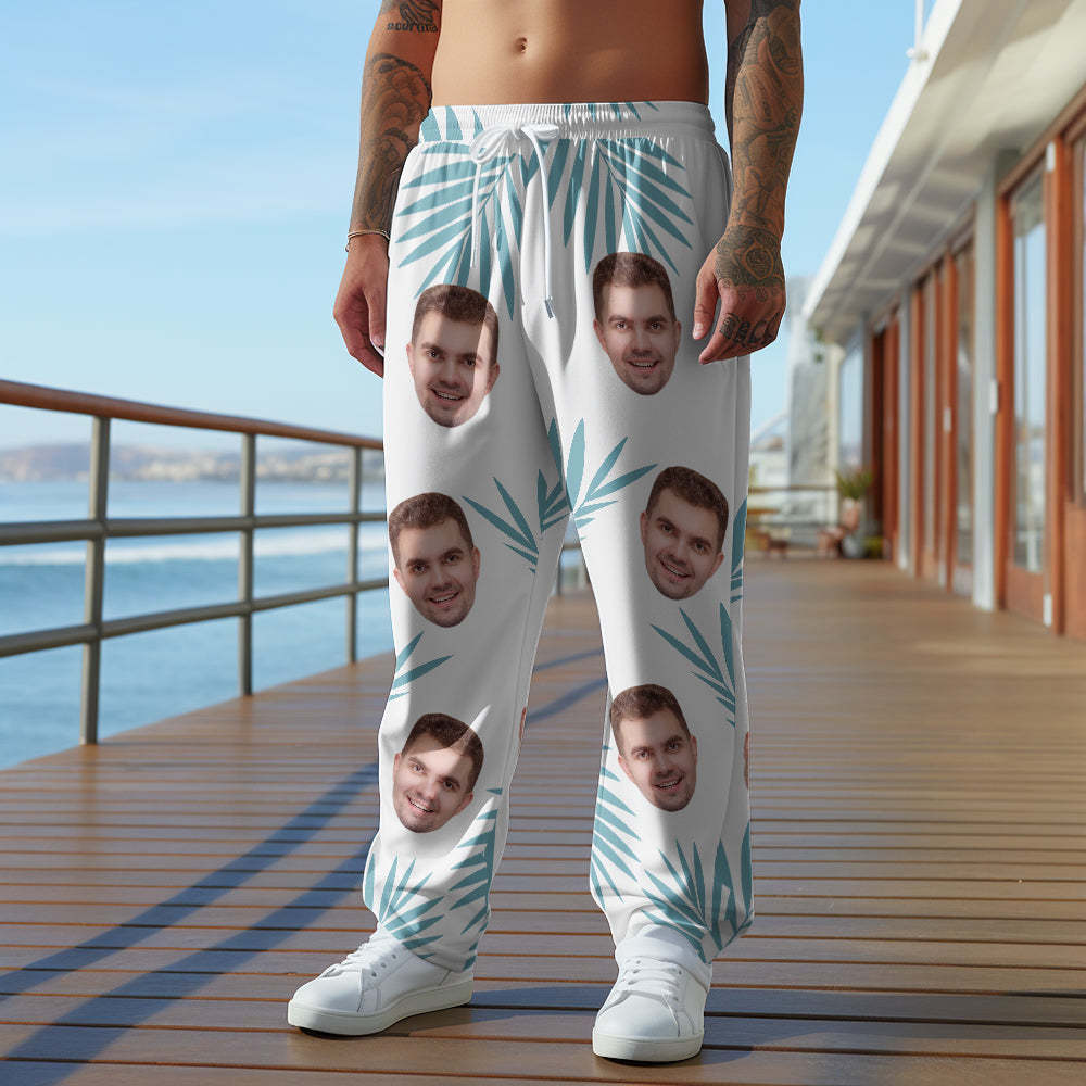 Benutzerdefinierte Gesichts-jogginghose Mit Palmenblatt-druck, Mehrfarbig, Personalisierbar, Lässige Golfhose Für Ihn - GesichtSocken