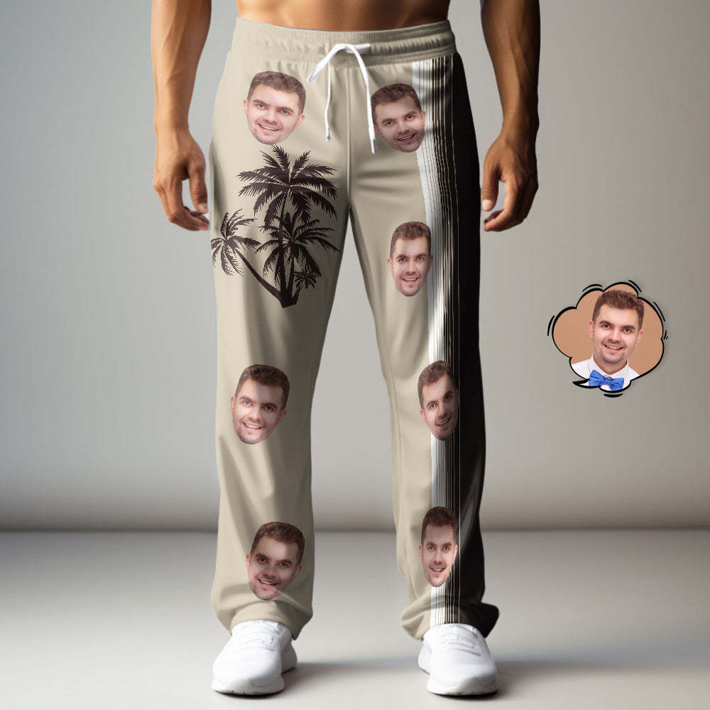 Benutzerdefinierte Herren-gesichts-jogginghose Mit Farbverlauf, Gestreift, Personalisierte Freizeithose Für Ihn - GesichtSocken