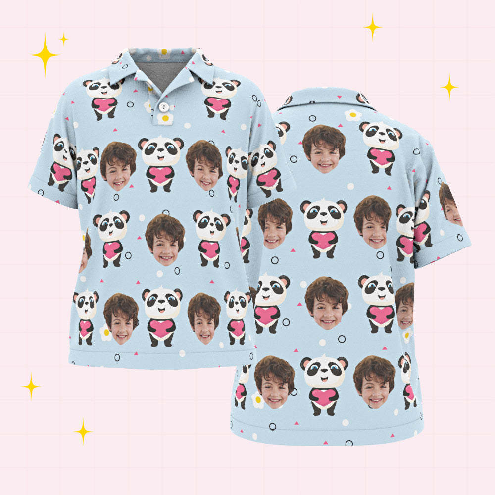 Poloshirts Für Kinder Mit Individuellem Gesicht, Personalisiertes Foto-shirt, Süßer Panda - GesichtSocken