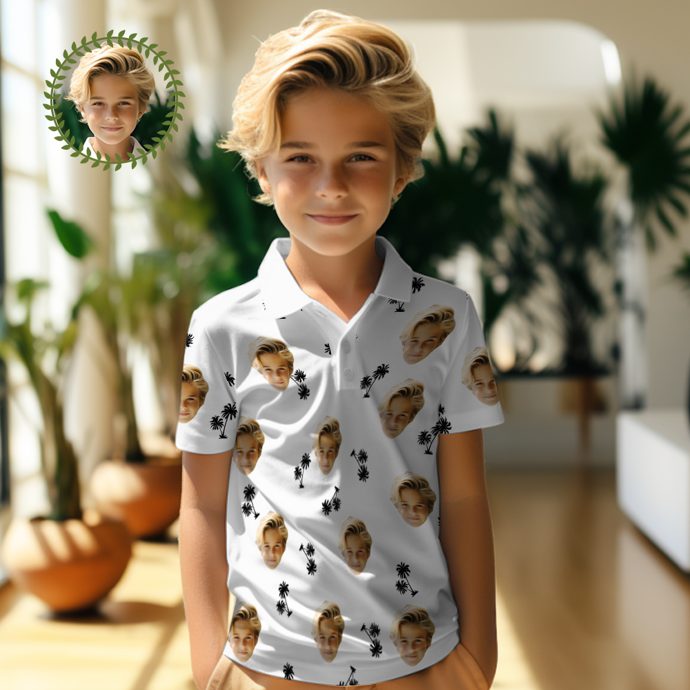 Benutzerdefiniertes Gesicht Kinder-poloshirts, Personalisiertes Foto-shirt, Kokosnussbäume - GesichtSocken