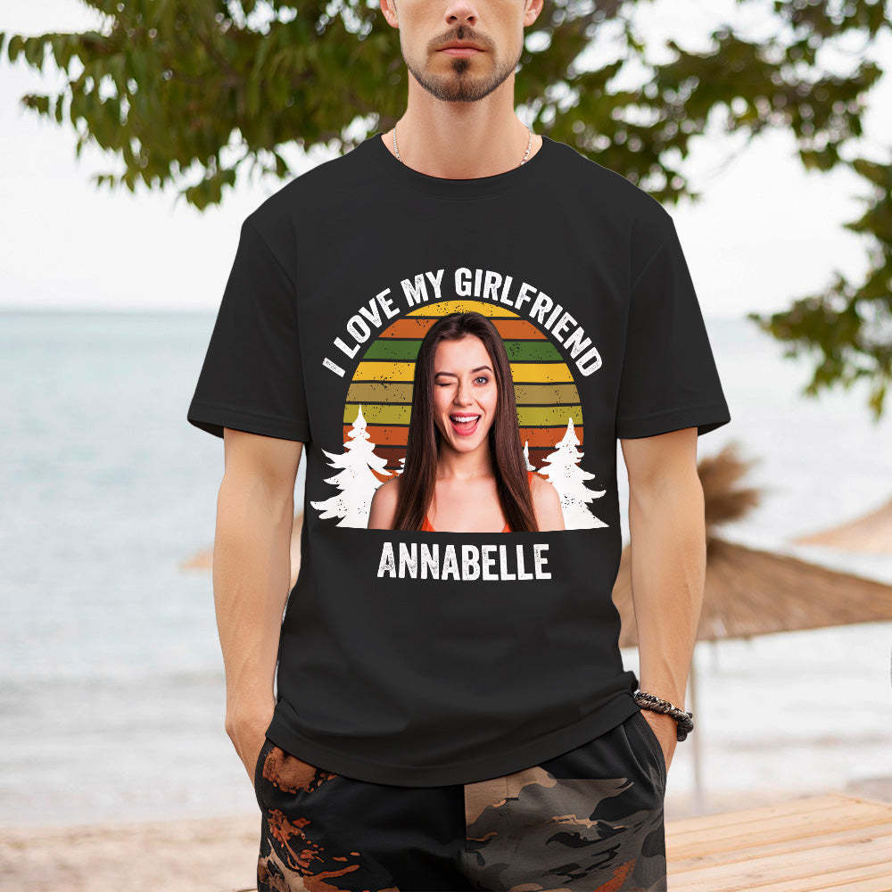 Individuelles Foto Und Text Retro-sonnenuntergang-t-shirt, Personalisiertes Vintage-t-shirt - GesichtSocken