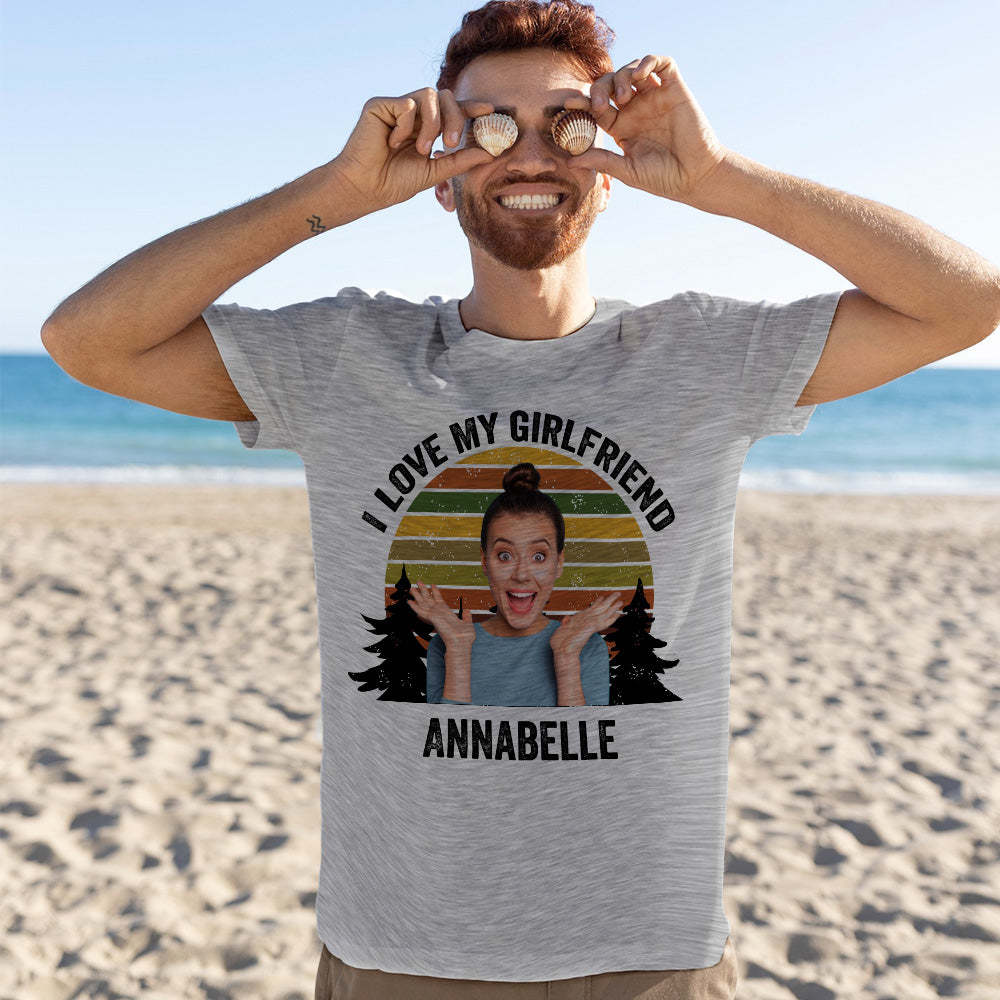 Individuelles Foto Und Text Retro-sonnenuntergang-t-shirt, Personalisiertes Vintage-t-shirt - GesichtSocken