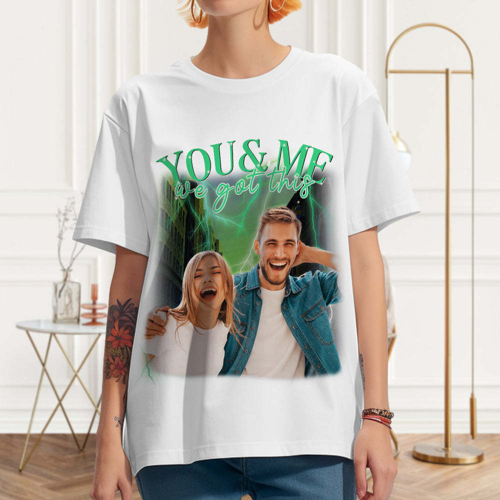 Personalisiertes Foto-vintage-t-shirt, Personalisiertes T-shirt Mit Namen Für Paare - GesichtSocken