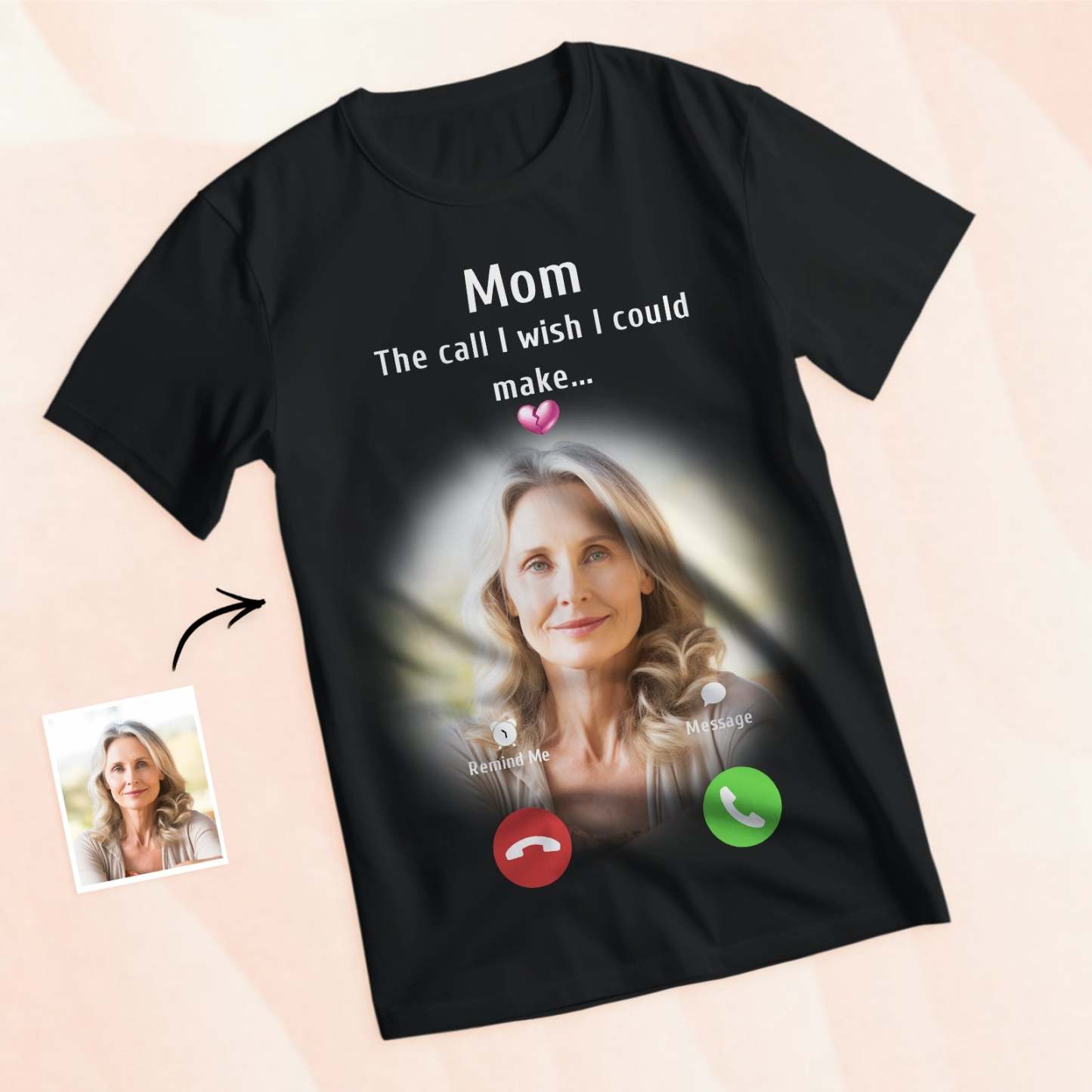 Individuelles Foto-gedenk-mutter-t-shirt, Erinnerungsgeschenk-idee, Personalisiertes T-shirt „the Call I Wish I Could Make“. - GesichtSocken